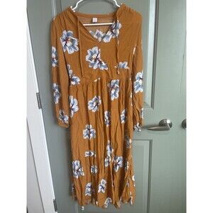 Old Navy Womens S Long Sleeve V-Neck Maxi Dress Floral Yellow/gold Blue
